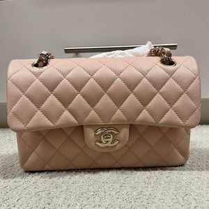 Chanel 22C Light Beige Small Classic Caviar Lghw